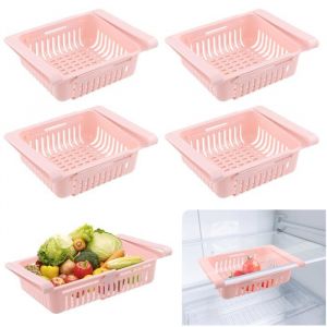 4 Pi&egrave;ces Boite de Rangement Frigo Organisateur Frigo Escamotable Rangement Frigo R&eacute;tractable Accessoires Frigo Organiseur(Rose)