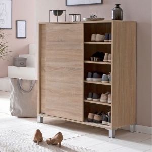 Meuble &agrave; chaussures 2 portes coulissantes 100x375x108 cm naturel