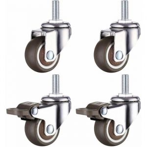 Roulette Pivotante Robuste en Caoutchouc à Tige Filetée M8 pour Chariot à Main Tables de Travail Roues Meuble 1.5 inch Diamè