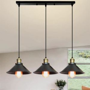 U-Do Ajustable Lustre design Moderne 3 Lampes Suspension en Fer Noir Lampe Longue P&ocirc;le Lustre Int&eacute;rieur pour Cuisine Bureau Salon
