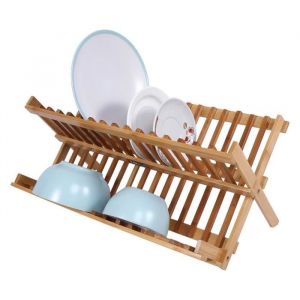 Fydun égouttoir à vaisselle en bambou Évier en bois pliable à deux niveaux égouttoir plaque couverts séchoir égouttoir
