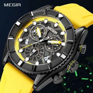 MEGIR Mode Hommes Chronographe Quartz Montre-bracelet Montre de luxe Marque Hommes Montres Silicone Etanche à leau Sports Montre