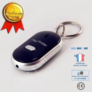 Porte-cl&eacute; siffleur - LUNAVO - Localisateur Sonore - Lumi&egrave;re LED - T&eacute;l&eacute;command&eacute; - Noir