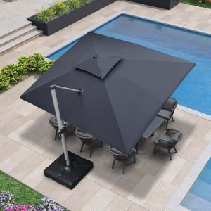 PURPLE LEAF Parasol Déporté Rectangulaire 3 x 3.65 m Parasol De Jardin Extérieur à Double Toit Rotatif à 360° Gris