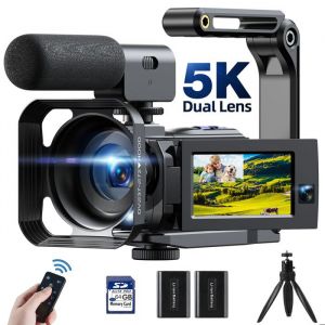Campark Caméscopes 5K+1080P Caméra Vidéo 56MP Double Objectif 3 Écran Tactile 16X Zoom