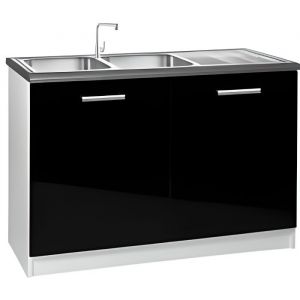 Meuble cuisine bas 120 cm sous évier TARA noir