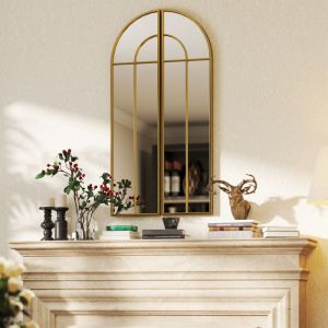 Miroir mural arc 30 x 120 cm grand miroir d&eacute;coratif avec cadre m&eacute;tallique pour salon chambre couloir ton dor&eacute;
