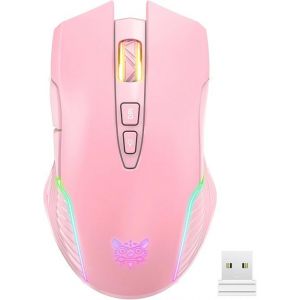 CW905 Souris de Jeu Sans Fil 24 GHz RGB Souris Ergonomique avec 7 Boutons Macro 3600 DPI Rechargeable Rose