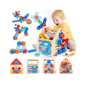 Caisse a Outil Enfant en Bois Bo&icirc;te &agrave; Outils Jouets 32 Pi&egrave;cesJouets de Construction Montessori Outils Enfant 2 3 4 AnsJouet en