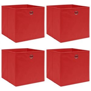Bo&icirc;tes de rangement - Rouge - 32x32x32 cm - Tissu intiss&eacute; - Pliable - 4 pi&egrave;ces