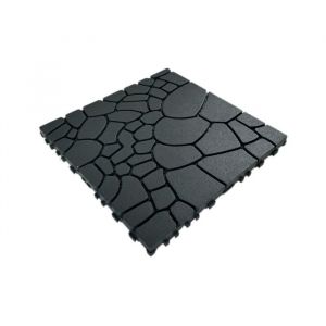 Dalles de terrasse &agrave; texture de pierre - RNCYN - 12 - Gris fonc&eacute; - Polypropyl&egrave;ne - 30x30x2 cm - 44 pi&egrave;ces