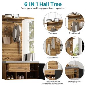 Ensemble vestiaire dentr&eacute;e-CDISPLAY -Porte-Manteau Mural avec Miroir Meuble &agrave; Chaussures 104x39x190cm