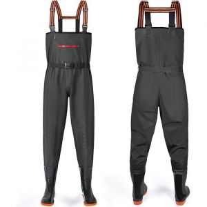 Waders Peche Homme Waders Pantalons de P&ecirc;che avec Poche Poitrine Pantalons de Waders avec Bottes 42-46 Waders Noir