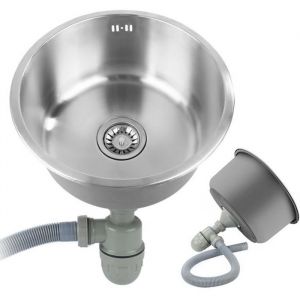 Évier de Cuisine - Inox - Rond - 1 Bac - Égouttoir - Vidage Manuel