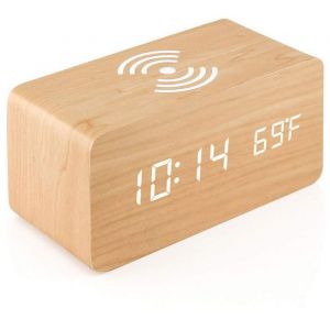 Horloge Numérique en Bois - Réveil à LED Multifonctions avec Affichage De Lheure/De La Date