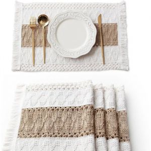 Sets de table - 4 sets de table boh&egrave;mes en toile de jute d&eacute;coration de table campagnarde 30*50CM