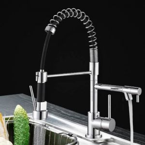 Robinet Cuisine mitigeur avec douchette Extractible en Silicone Noir Rabattable 360° Mitigeur pour Evier Chromé à Bras Rotat