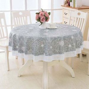 Nappe ronde en toile cir&eacute;e PVC - XVX - 180 cm - Motif floral et dentelle - Imperm&eacute;able - Anti-t&acirc;che