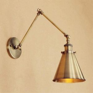 Murale Applique en Métal Vintage Or Applique Murale Intérieur Monté Luminaire Réglable Simplicité Bras Bras Articulé Lampes Murales