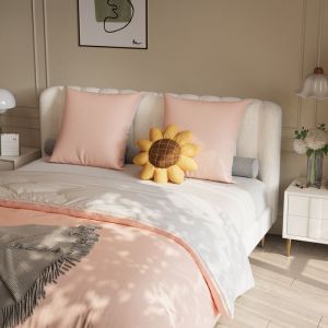Parure de lit 140x190 4 pièces Housse de couette 140x210 cm + Drap housse 140x200cm avec 2 taies doreiller 80x80 cm rose+gris