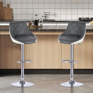 Lot de 2 chaises bar-MENGDA-Tabouret de bar-PU Cuir-Avec dossier-R&eacute;glage en hauteur- Maximale120 kg-Gris devant et blanc derri&egrave;re