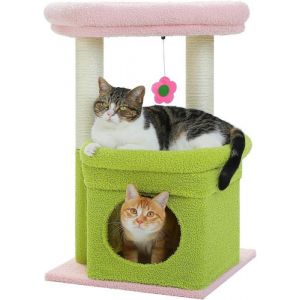Petit Arbre À Chat Hauteur 60 Cm Tour De Jeux Pour Chat DIntérieur Avec 2 Poteaux À Griffer Robuste 1 Condo Spacieux & 1 Gran