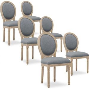 Lot de 6 chaises m&eacute;daillon Louis XVI tissu Gris