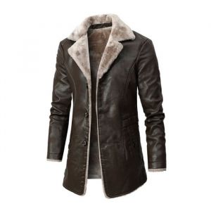 Veste DHiver en Cuir Pu Homme Streetwear D&eacute;contract&eacute; Long et &Eacute;pais Manteau Brun