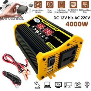 Convertisseur Transformateur Chargeur pour Voiture 4000W 12V 220V Onduleur DC/AC avec Ports De Charge USB Double 4.2A