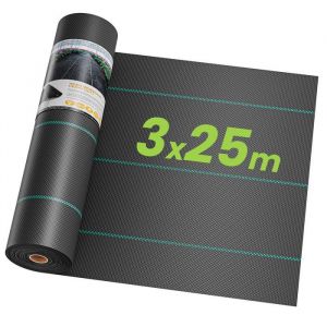 Dripex Toiles de Paillage 3m x 25m Toile Anti Mauvaises Herbes Jardin 90g/m2 Geotextile Contre Les Mauvaises Herbes Noir