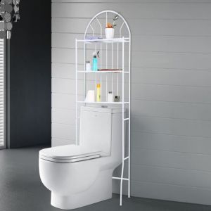 Meuble Étagère de WC - TAM - 3 niveaux - Blanc laqué - Métal