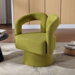 Fauteuil pivotant Mod&egrave;le rond 360&deg; Vert olive avec rembourrage g&eacute;n&eacute;reux tissu doux olive multi-usage
