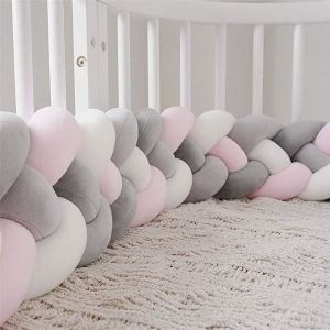 3M Tour de Lit Coussin Serpent Coussin Tressé Pare-chocs Velours Protection Bébé gris + gris + blanc + rose