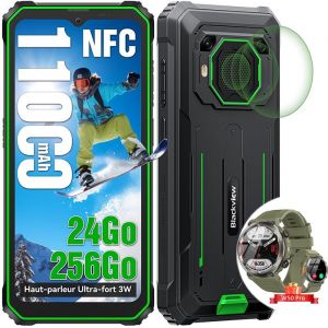 Blackview BV6200 Plus Téléphone portable Incassable 6.56 256Go Android 14 11000mAh Vert avec Blackview W50 Pro