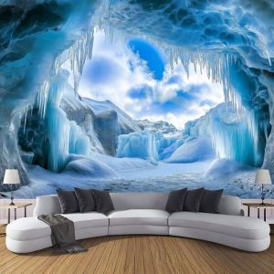 Papier Peint Panoramique Grotte De Glace Montagne396X280Cm (L&times;H) Photo MuralPaysage Poster Tapisserie Mural 3D D&eacute;coration Murale