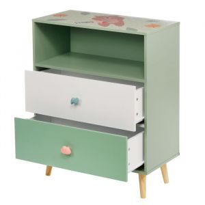Meuble de Rangement Enfant GINGER HOME FOREST Armoire avec 2 Tiroirs et &Eacute;tag&egrave;re Design Ours Bois MDF et Pin 60x30x75 cm