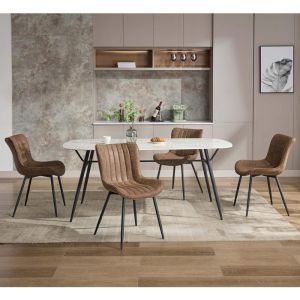 TOYS S-Lot de 6 Chaises de Salle &agrave; Manger Chaise de Cuisine Rembourr&eacute;e en Simili Cuir Vintage Pieds en M&eacute;tal- Vintage