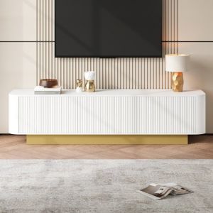 Meuble TV Maisentiel 180x35x30 cm laqu&eacute; noir et blanc avec LED 16 couleurs pilotable par application Bluetooth