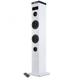 Enceinte colonne Tour de Son Bluetooth 50W NGS SKYCHARM avec Télécommande Entrée Optique USB Radio FM et AUX in - White)