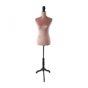 Mannequin de couture Relaxdays femme taille 36/38 r&eacute;glable 130&ndash;167 cm velours socle bois vieux rose/noir