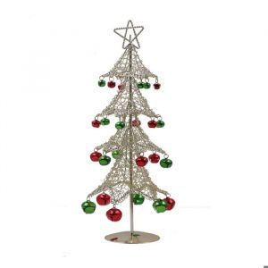 Sapin de No&euml;l en fil de fer forg&eacute; avec clochette d&eacute;coration de table vintage pour f&ecirc;te de No&euml;l