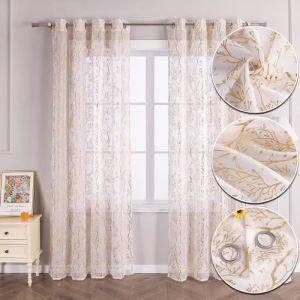 1pcs rideau voilage fenetre motif dorure pour chambre-cuisine-salon Doré Œillets L-H 140 x 145 cm