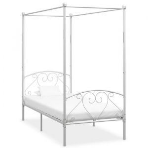 Lit adulte simple-Cadre de lit sans matelas à baldaquin blanc métal 90x200 cm SHL978563
