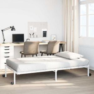 vidaXL Cadre de lit sans matelas pliable blanc 107x203 cm acier cadre de lit en métal cadre de lit pliable sommier cadre