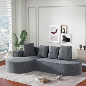 canapé modulable dangle réversible 3/4 places-Canapé nuage moderne avec fauteuil inclinable en L-Velours côtelé- gris-265x165x67cm