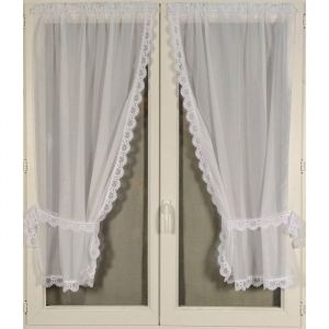 Paire de rideaux bonne femme à bord macramé Blanc 65x160 cm