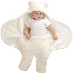 Couverture DEmmaillotage pour Bébé Unisexe Gigoteuse Emmaillotage Capuche pour Bébé 0-3 mois(Blanc) 62cm