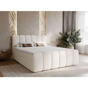 Lit complet - avec matelas - lit adulte - velours - beige - Cloud 160x200