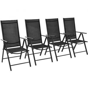 Lot de 4 Chaises de jardin pliables - Luxueux Fauteuil de Jardin Design Moderne en Aluminium et textil&egrave;ne Noir