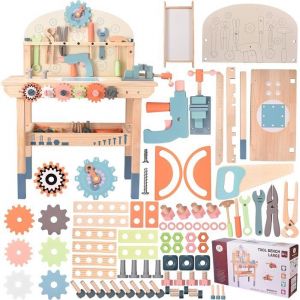 &Eacute;tabli en Bois pour Enfants Outils de Jeu Banc &agrave; Outils en Bois Multifonction Maintenance des simulations Tableau doutils